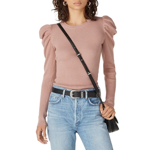 7 For All Mankind Puff Shoulder Crewneck Sweater - Picture 1 of 12